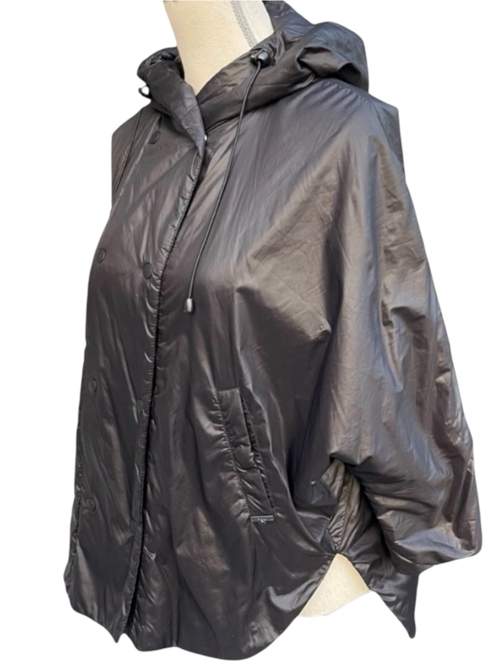 SCEE Twin-Set Black Lightweight 3/4 Sleeve Poncho Style Puffer Jacket (M)